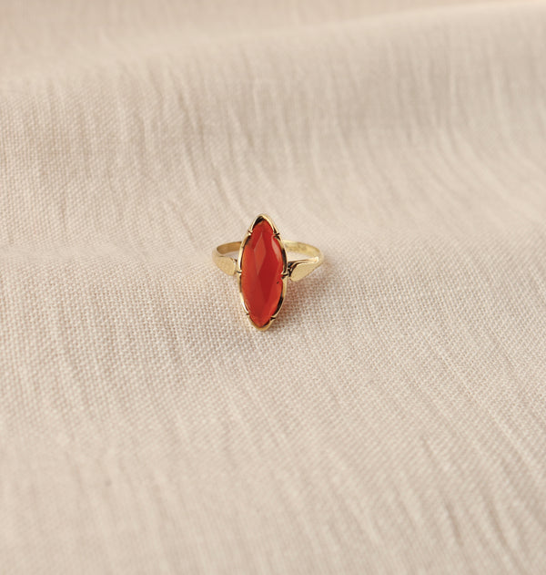 14K Gold Narrow Carnelian Ring