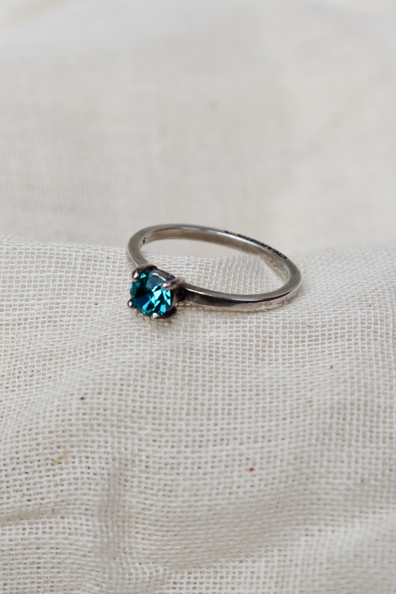 Silver Solitaire blue stone ring