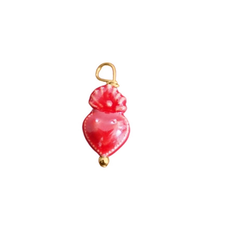 GOLD EARRING CHARM MILAGRO HEART RED